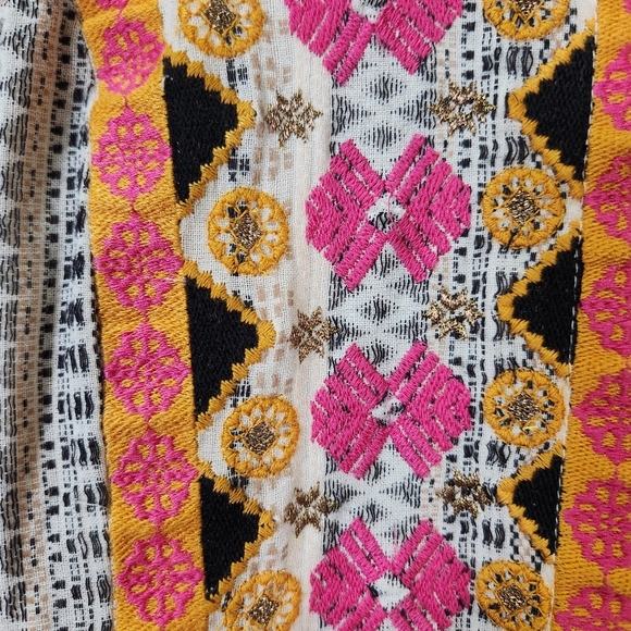 Anthropologie Lottie Embroidered Mini Dress Pleat Ivory Long Sleeve Gold - Picture 4 of 16